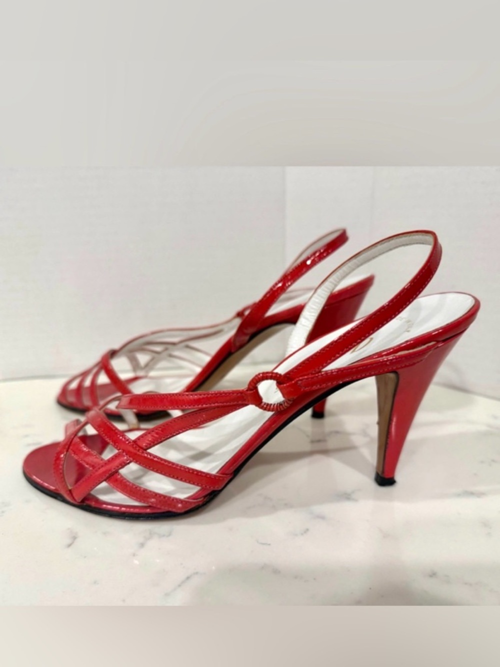 Garolini red patent slingback heels strappy sandals 7.5 Made in Italy Y2K .